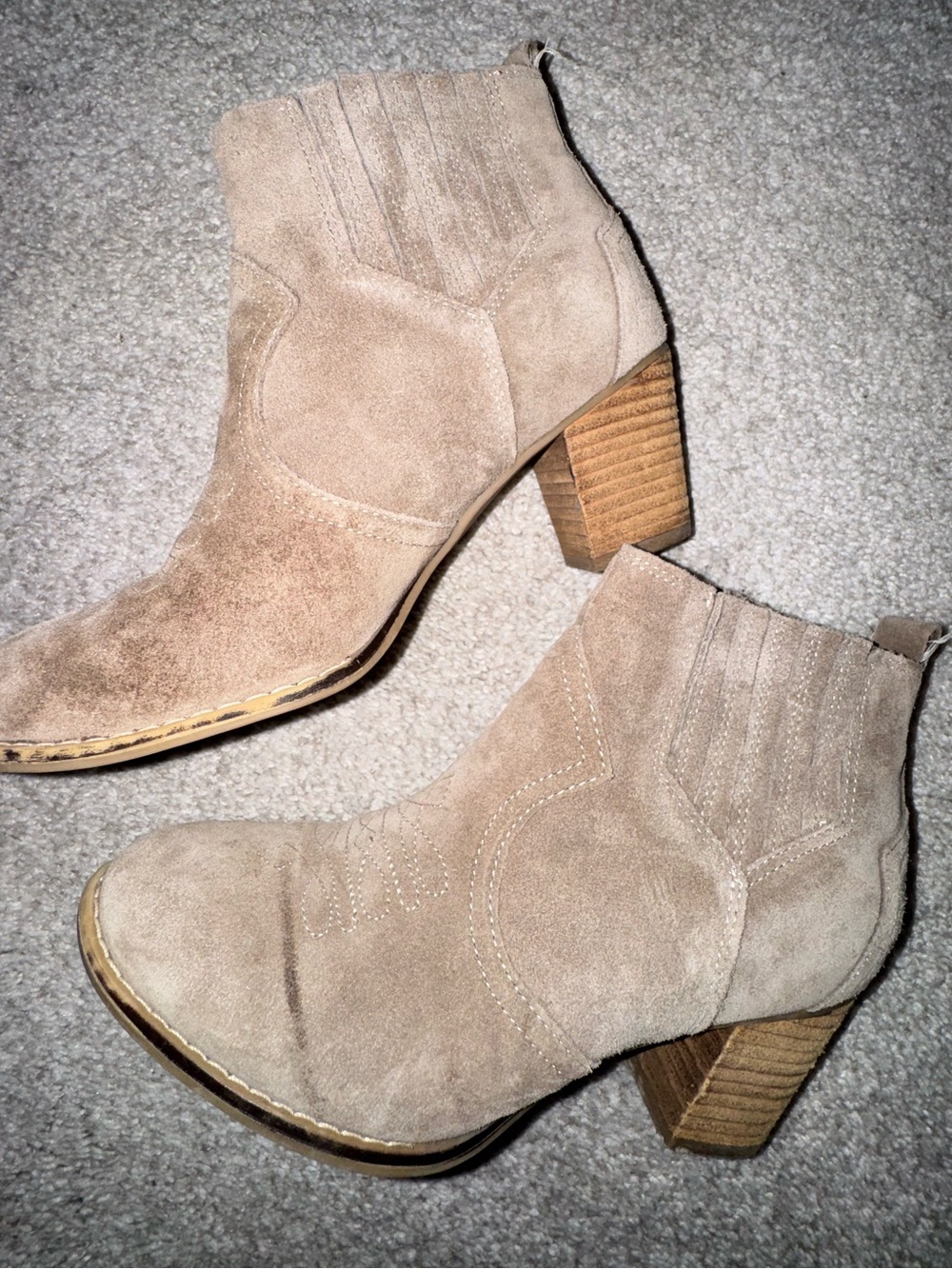 Franco Fortini Chesney Suede Western Ankle Boots Taupe Leather Size 7